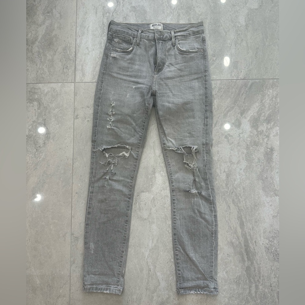 AGOLDE grey skinny ripped jeans